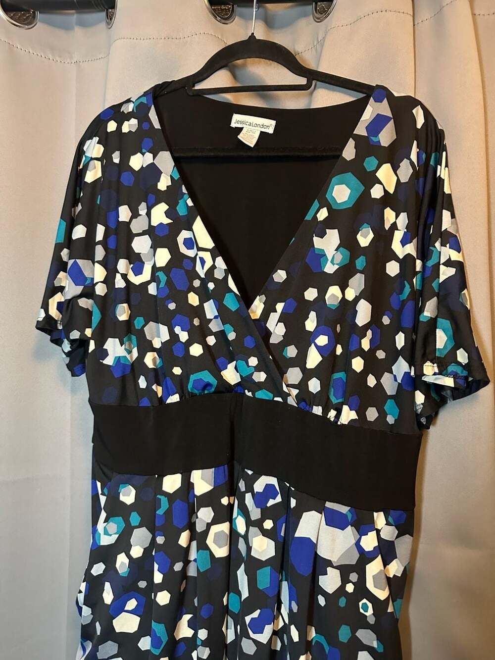 Jessica London Women Plus Size 16W Blue Geometric Midi Dress - Picture 3 of 8
